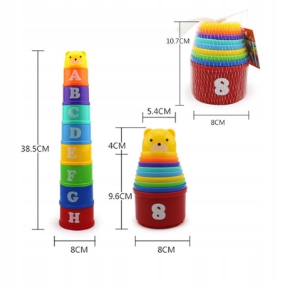 Polecamy - Nauka Cyfr i Kolorów Edukacyjna Sensoryczna Piramida Montessori Wieża Kubeczki Do Wody Foremki do Piasku